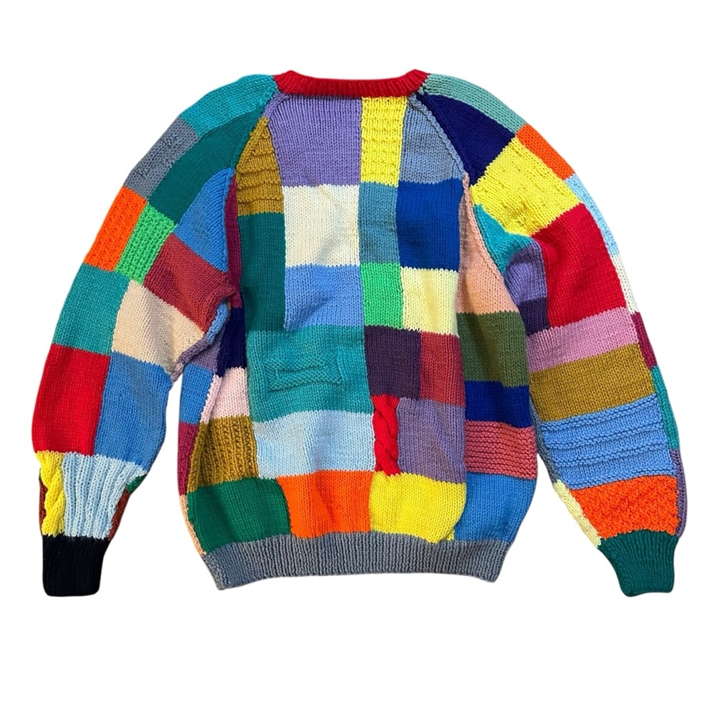 Vintage multi-color patchwork chunky knit sweater - Picture 2 of 8